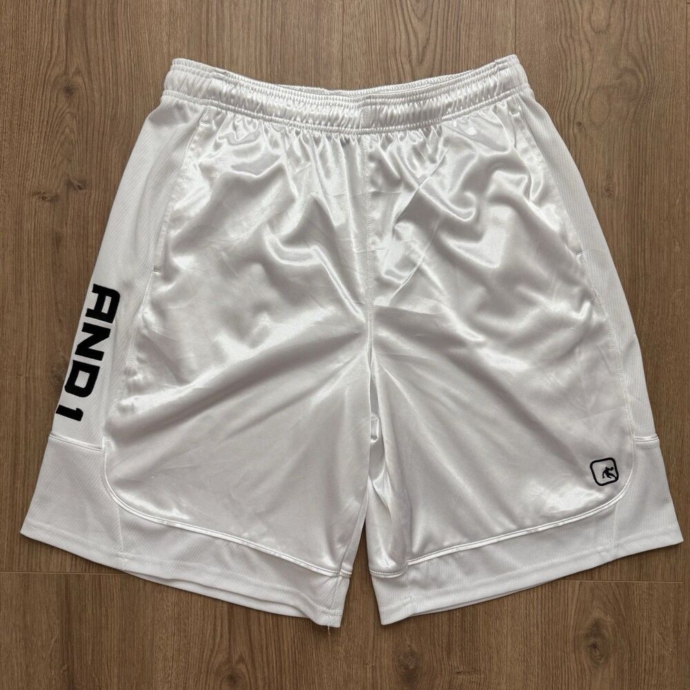 AND1 Mens Basketball Gym Workout Shorts Reflective White Size L Relaxed Fit